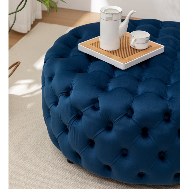 Andover Mills Ava Upholstered Velvet Tufted Round Cocktail Reviews